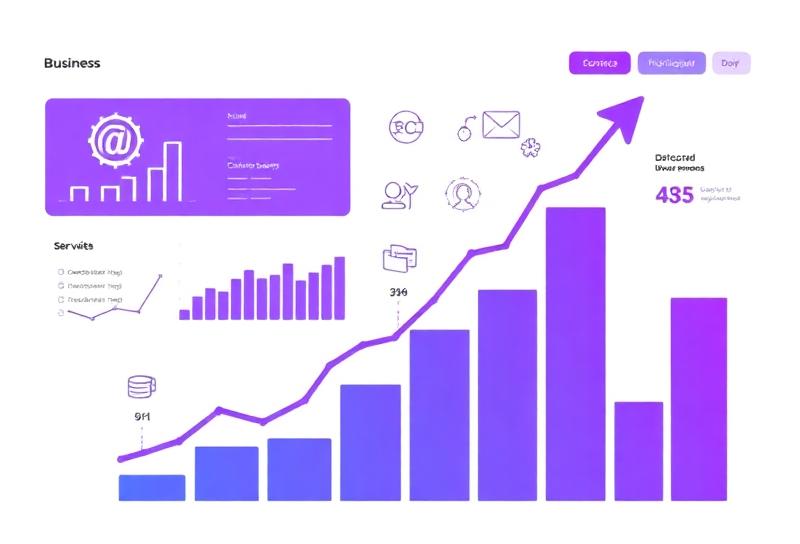 Advertising benefits showing business growth charts, brand awareness, customer engagement and increased sales